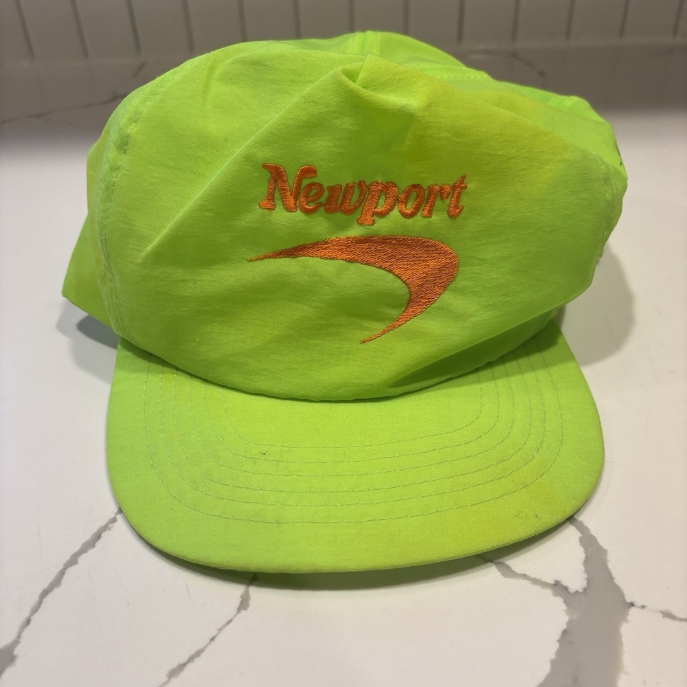 Vintage Newport Cigarette Logo Neon‎ Green Nylon Snapback Cap Hat 90s Promo